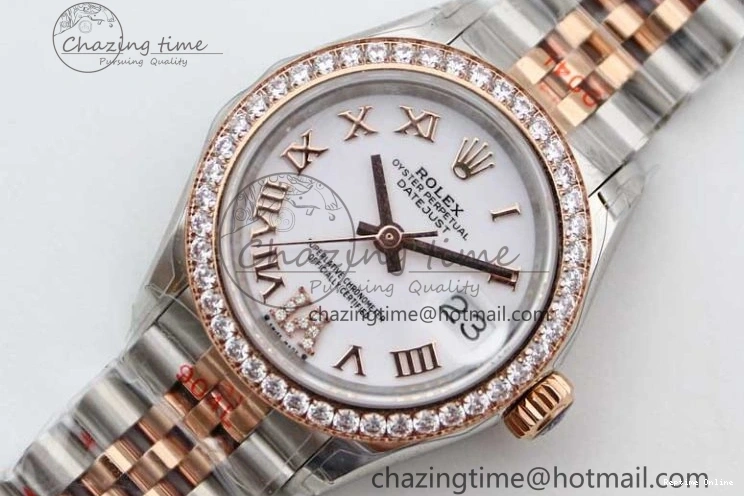 0121 Trendy Lady DateJust 28 SS RG TWF Diamonds Bezel 1:1 Best Edition White Dial Roman Markers on Jubilee Bracelet NH 2129